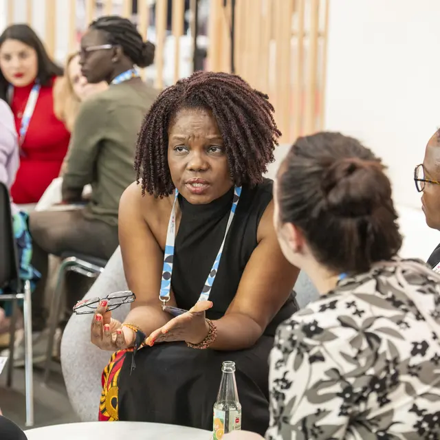 AIDS 2024. Munich, Germany. Thursday, 25 July 2024. Speed Mentoring for Women and Girls in Science at the ISA booth in Exhibition Hall.